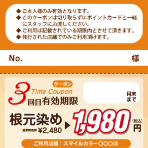 既存顧客再来店促進用 根元染め3枚綴クーポンチケット